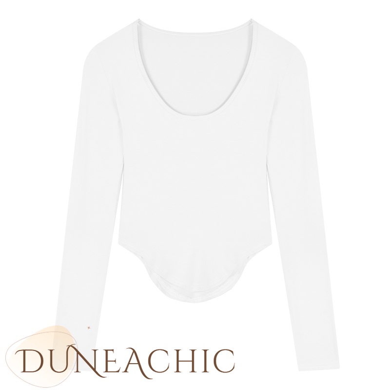 DUNEA Áo Thun Tay Dài Màu Xanh Lá Thiết Kế Bất Đối Xứng Thời Trang Cho Nữ