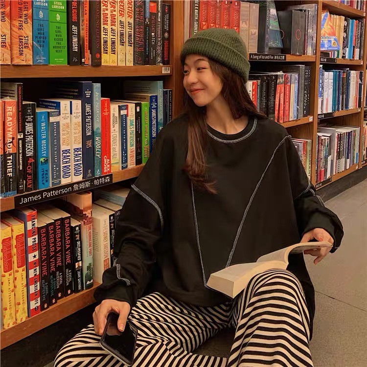 Áo Thun Dài Tay Dáng Rộng Phong Cách Hàn Quốc Size M-2XL
