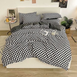 Bộ chăn ga gối caro đen ga ghi nhập khẩu