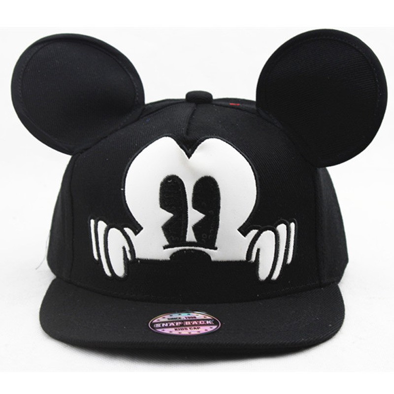 Mũ Snapback phối lưới họa tiết Mickey hoạt hình có tai dễ thương phong cách Hip-Hop cho bé trai và bé gái 3-8 tuổi