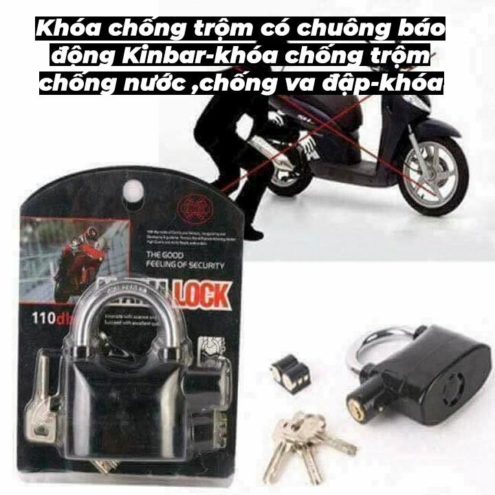 Khóa chống trộm có chuông báo động Kinbar cao cấp , khóa xe máy nhà cửa có kèm pin dự phòng