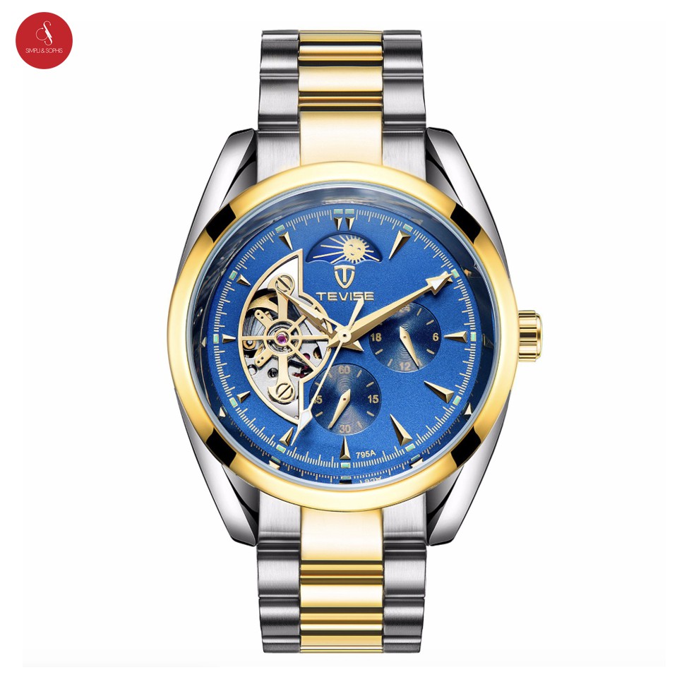 Đồng hồ cơ nam TEVISE 795A cao cấp 42mm (Xanh/Đen/Trắng) + Tặng hộp đựng đồng hồ thời trang