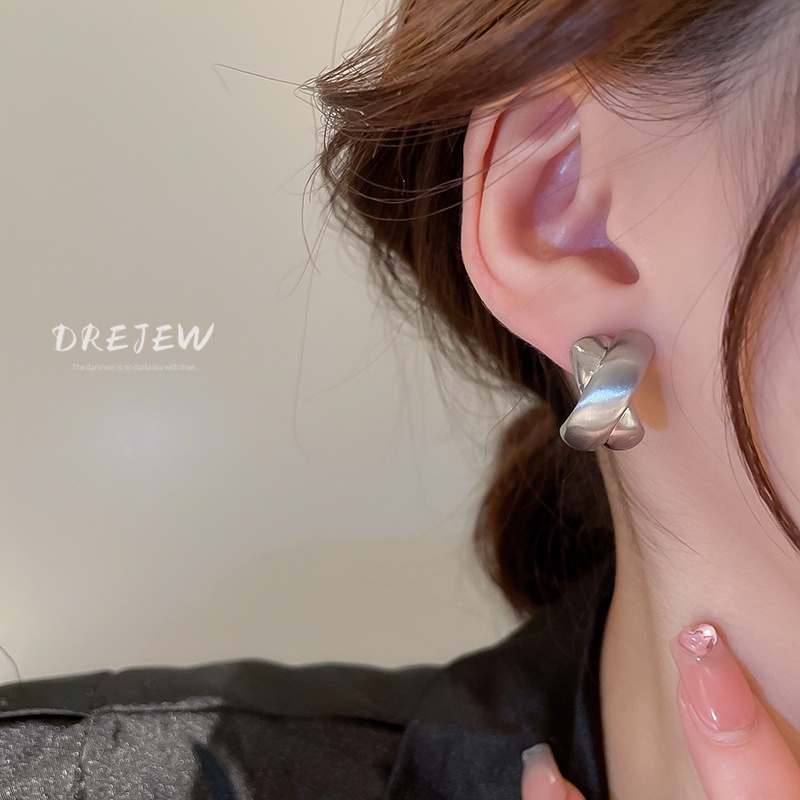 DREJEW Khuyên tai kim loại kiểu hình học phong cách Hàn Quốc cá tính cho nữ