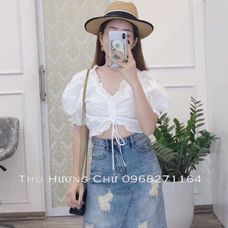 Áo Croptop Kiểu Nữ Tay Phồng Rút Dây Ngực Trẻ Trung EVA AO 10342