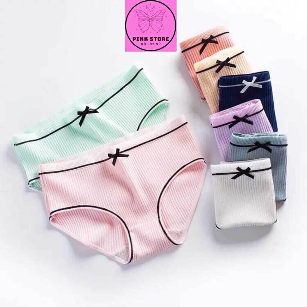 Quần Lót Nữ Thun Gân Tăm Kháng Khuẩn Đính Nơ Viền Đen Big Size PINK STORE QL A05 | BigBuy360 - bigbuy360.vn