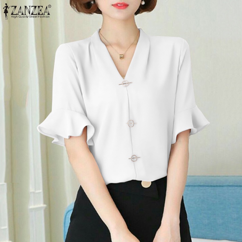 Áo kiểu Zanzea tay lửng cổ chữ V phong cách quyến rũ thời trang cho nữ