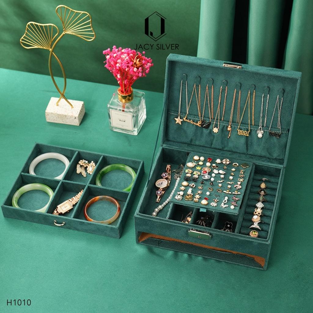 Hộp đựng trang sức bọc nhung cao cấp 2 tầng H1010