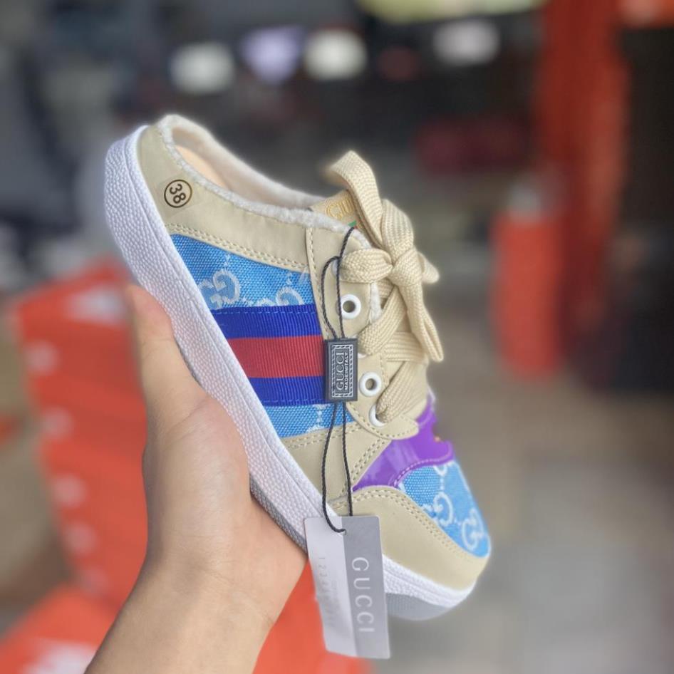 Giày sục nữ 𝐆𝐮𝐜𝐜𝐢 Hồng Xanh Tím, Sục Thể thao Sneaker  nữ 3 sọc GC cực chất hàng cao cấp 2022 Full Box Bill