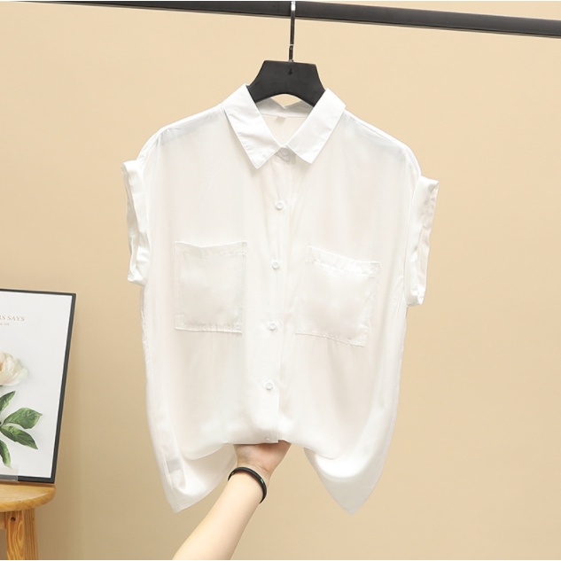 Áo sơ mi kiểu nữ tay ngắn Hàn Quốc Thu Hà chất liệu đũi tơ mềm mát, kiểu dáng trẻ trung SMH.33