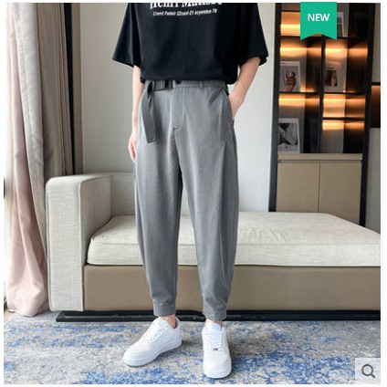 Quần Âu Nam Hàn Quốc Dáng Baggy Kèm Dây đai, lưng chun co giãn -Vải dày dặn- size 52-74kg