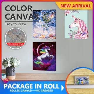Tranh vải canvas in hình kỳ lân nhiều màu sắc dùng trang trí không có khung