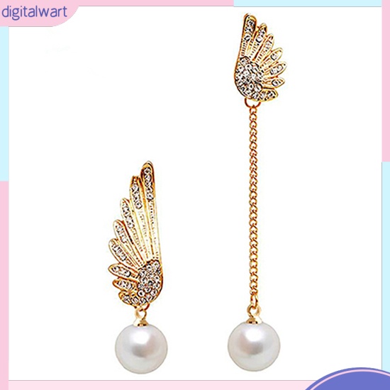 Khuyên tai bất đối xứng hình đôi cánh thiên thần đính hạt ngọc trai nhân tạo xinh xắn sang trọng cho nữ