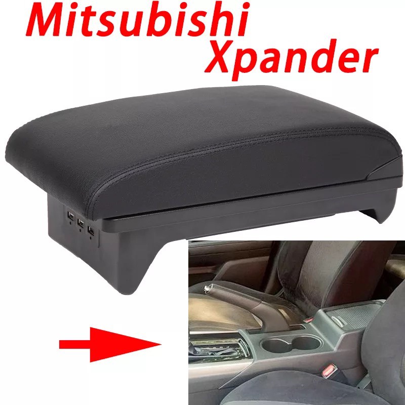 Hộp tỳ tay xe Xpander 2018-2019 2020 2021 2022 màu đen, kem, có cổng cắm usb tiện dụng