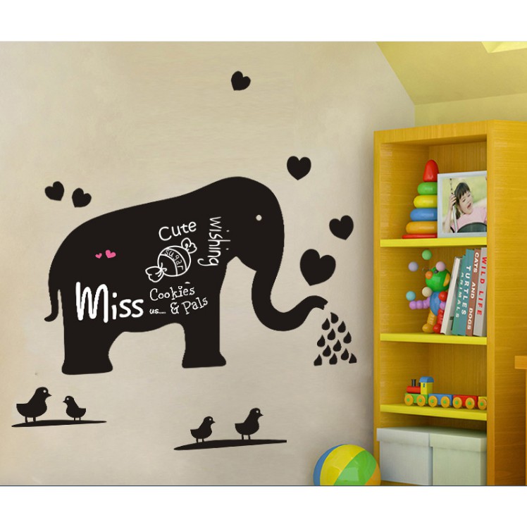 Decal trang trí tường Bảng viết Con Voi phun nước đen