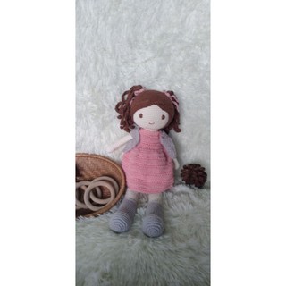 Búp bê Len cột bím tóc đầm hồng 38cm