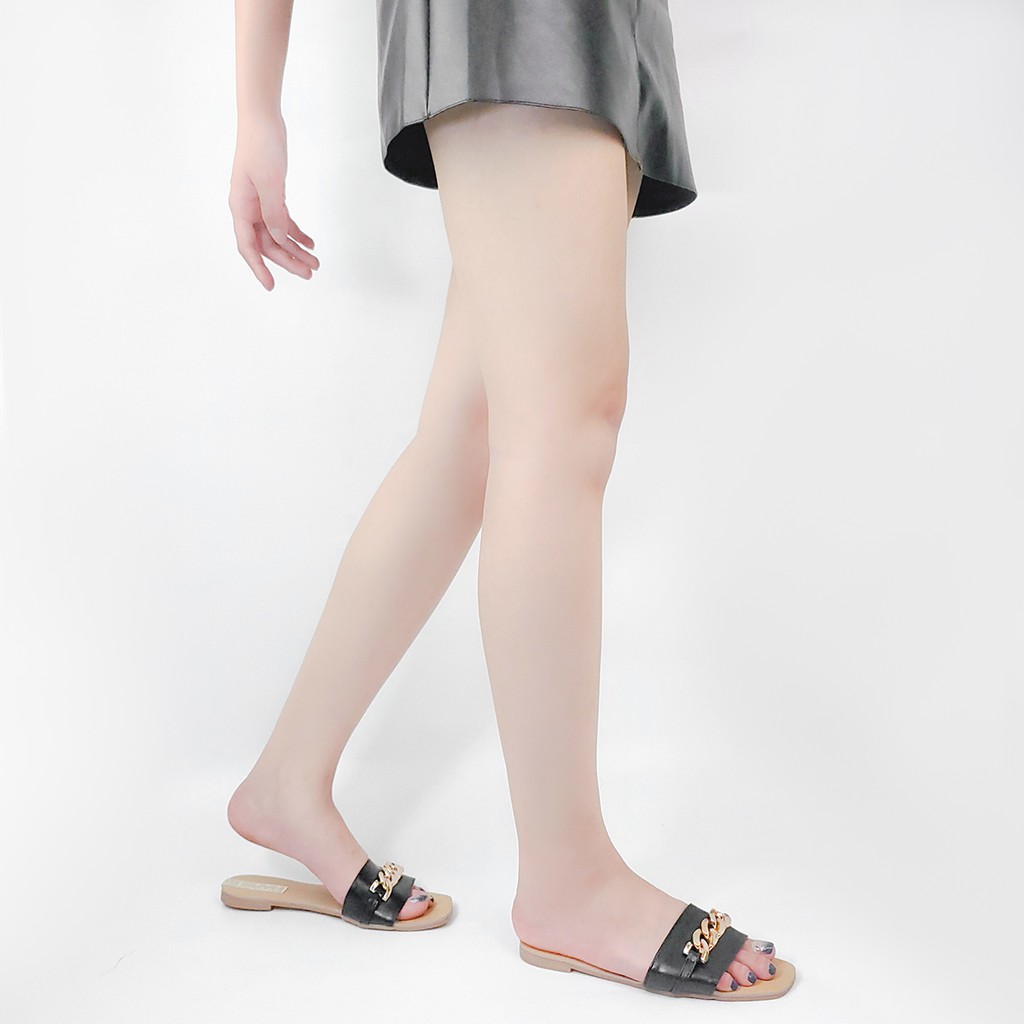 HANO - Dép nữ đế bệt quai ngang dây xích đan thời trang D0550