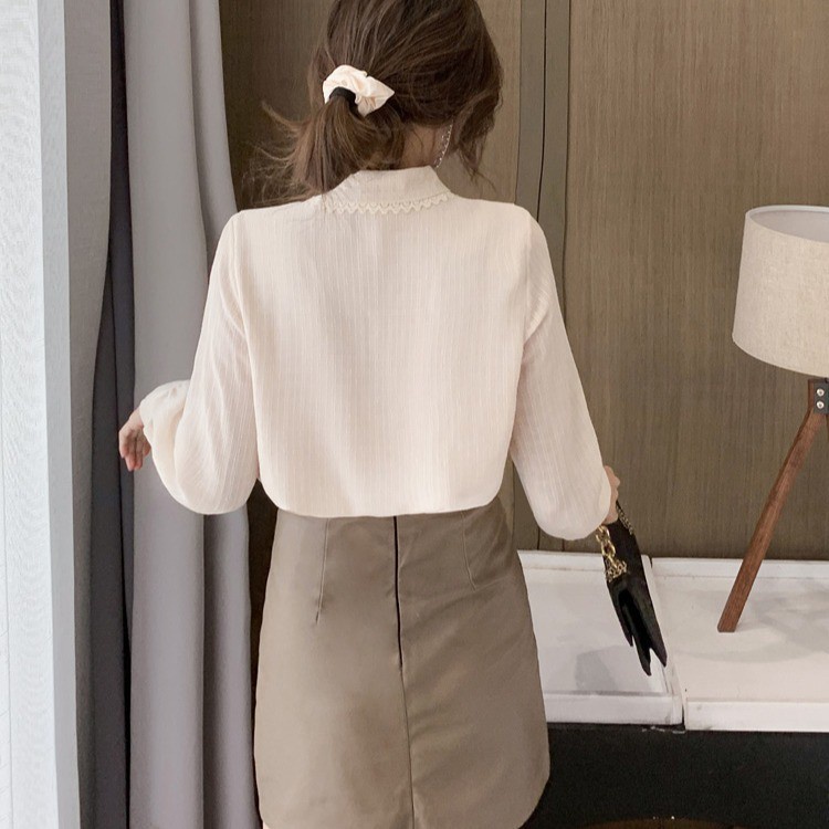 Áo voan tay dài cổ búp bê phối ren thời trang chất lượng cao cho nữ