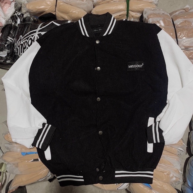 Áo khoác bomber bóng chày thêu logo kaki nhung gân 1 lớp unisex ulzzang nam nữ
