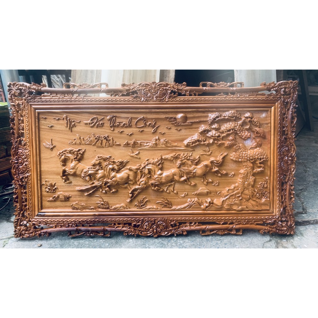 Tranh MÃ ĐÁO THÀNH CÔNG gỗ Gõ đỏ 69 x 127cm