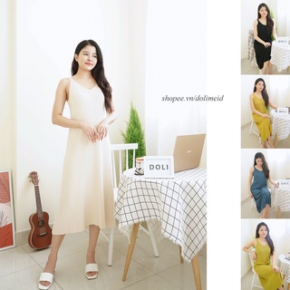 Đầm Len Suông Dài 2 Dây | Váy Len Mềm Mịn Bầu Mặc Được | Kết Hợp Áo Vest Đi Làm Công Sở Rất Đẹp - D39