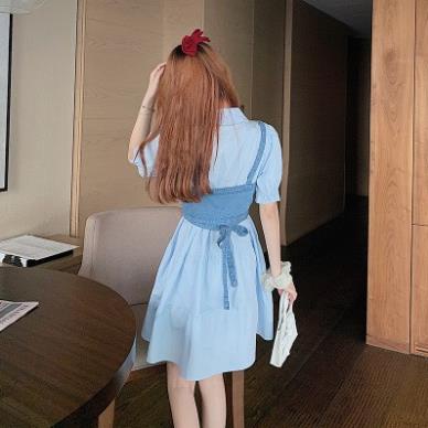 VIP Váy nữ Set đầm sơ mi tay bo phồng + áo yếm denim duyên dáng dành cho phái đẹp 2020 có bán lẻ Váy