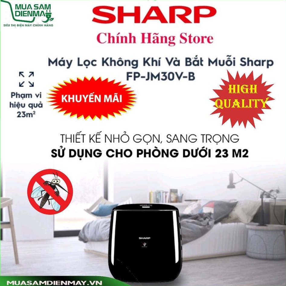 Máy lọc không khí tạo ion bắt muỗi Sharp FP-JM30V-B  khử mùi lọc bụi diệt khuẩn công nghệ Plasmacluster ion chính hãng