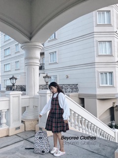 Set Váy Yếm Caro x Áo Phông