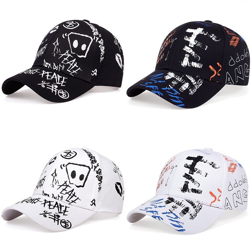 Mũ Lưỡi Trai Cotton In Chữ Graffiti Phong Cách Hip Hop Có Thể Điều Chỉnh Cho Nam Nữ