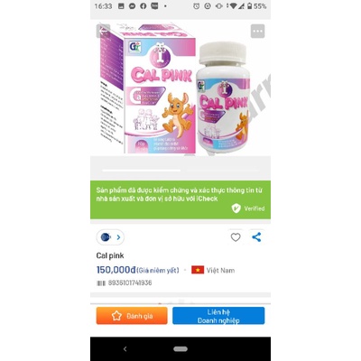 Combo 2hộp Viên Canxi nhai Cal Pink  hàm lượng cao cho trẻ và người lớn -bổ sung vitamin tăng đề khán.g