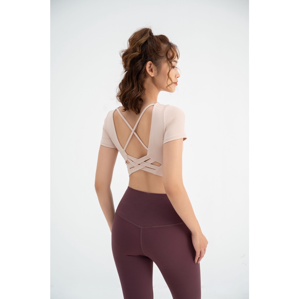 Áo tập bra gym yoga thể thao nữ Grace ngắn tay màu trơn Today U Wear