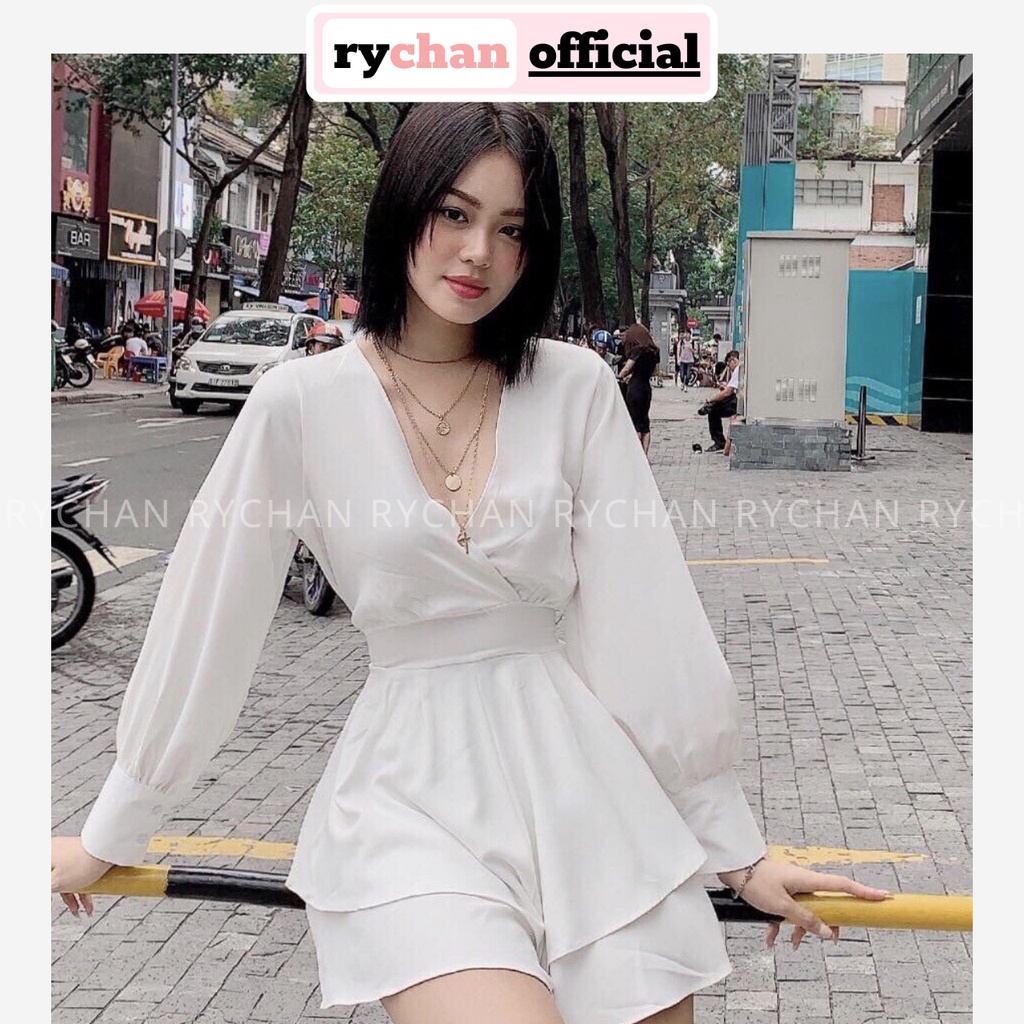 Jumpsuit Tay Dài Đắp Chéo Cột Eo 2 Màu - JU299