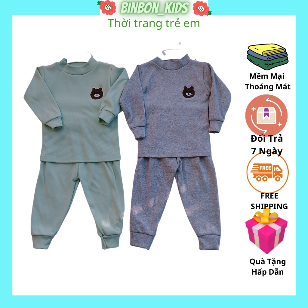 Đồ bộ bé trai bé gái Binbon kids, Bộ quần áo cho bé trai bé gái dài tay chất cotton gân cực ấm cho bé từ 6-17kg