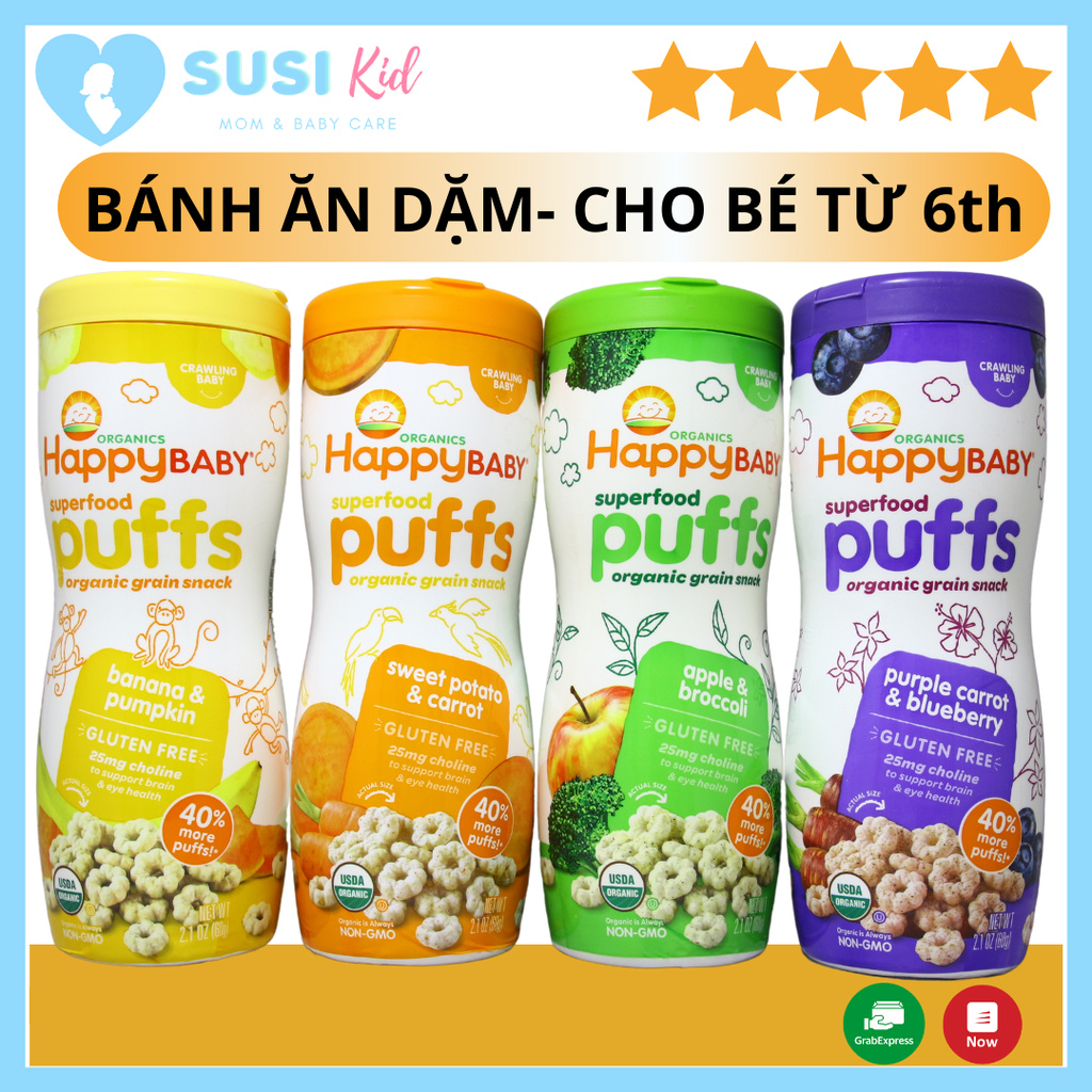 [ĐỦ VỊ] Bánh ăn dặm hữu cơ hình sao HappyBaby Puff Mỹ Cho Bé Từ 6th+ date xa 2021