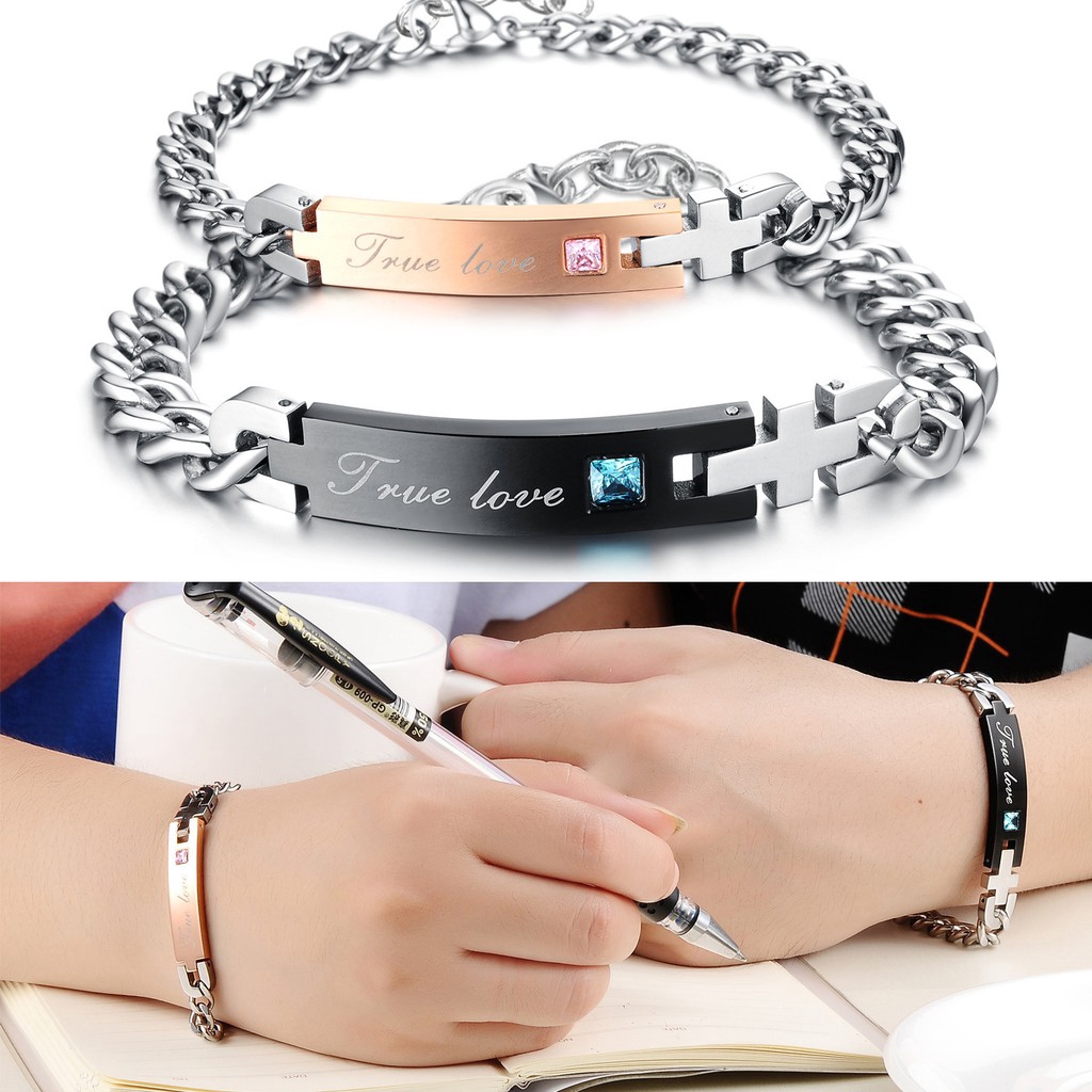 Vòng tay inox mạ titan đính đá Zircon cho cặp đôi