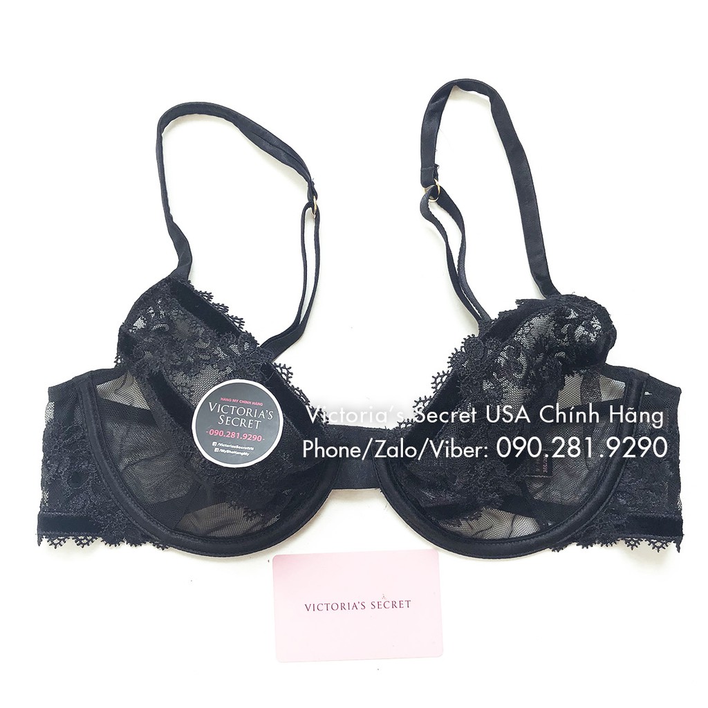 34B, B75 (Auth Mỹ) - Áo bra Vic Luxe Lingerie (121) màu đen phối ren lưới, Luxe Black - Victoria's Secret USA