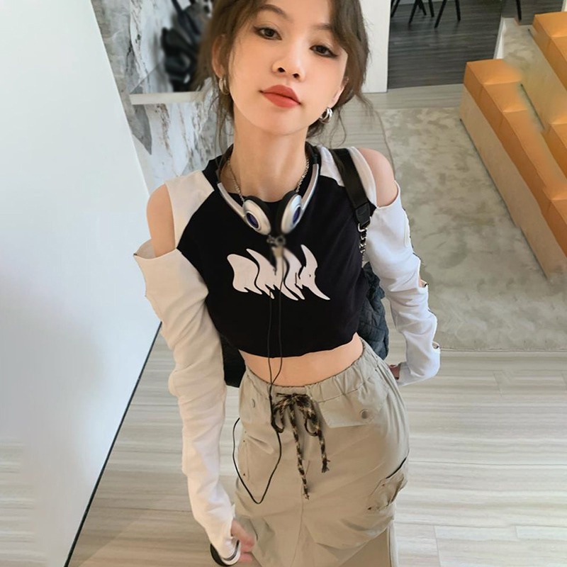 Áo Thun Lửng Tay Dài Cổ Tròn Phong Cách Hàn Quốc Dành Cho Nữ