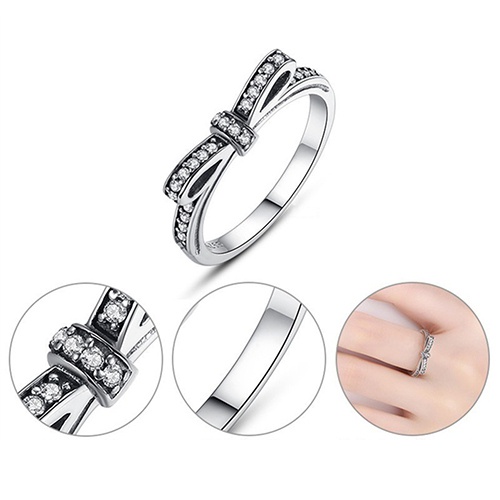 Nhẫn hợp kim hình nơ đính kim cương giả thời trang
