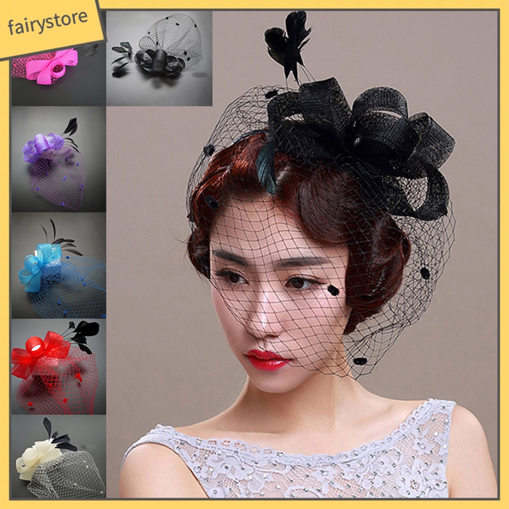 Kẹp tóc kết hợp mạng che mặt cô dâu phong cách retro