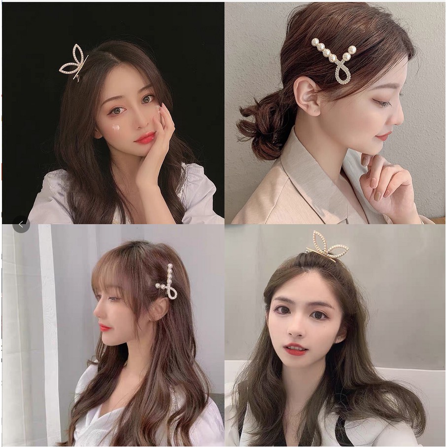 Kẹp tóc bằng hợp kim đính đá ngọc trai thời trang dành cho nữ