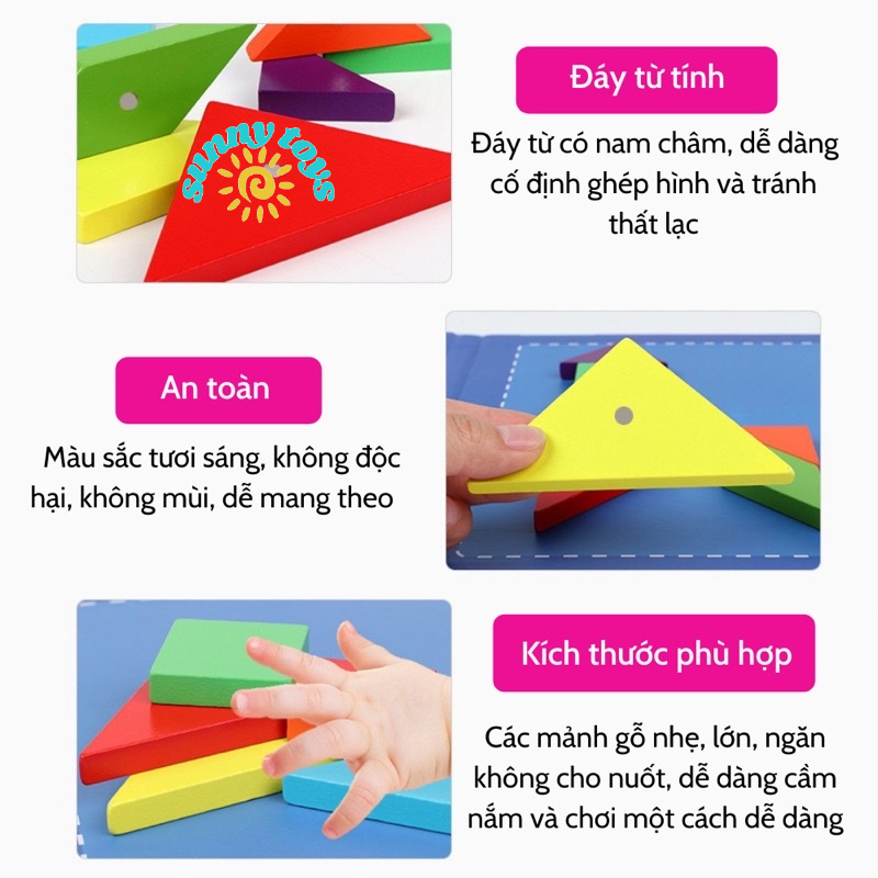Bộ xếp hình Tangram bằng gỗ,đồ chơi sáng tạo,khám phá ,phát triển trí thông minh cho bé-SUNNY TOYS