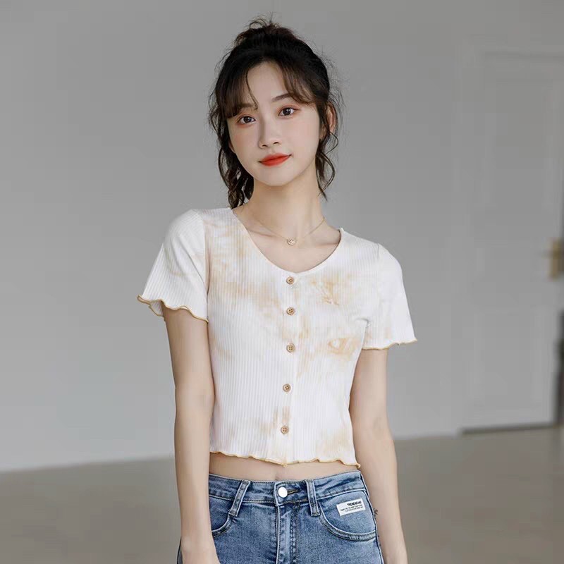 ÁO CROPTOP NÚT(thun gân vải loan)