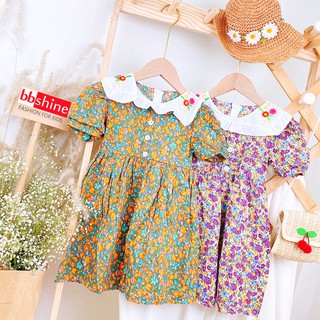 Váy hoa nhí cho bé, Đầm xòe cho bé gái 1-7 tuổi tay phồng họa tiết đủ màu sắc phối cổ thêu hoa đáng yêu BBShine - D064