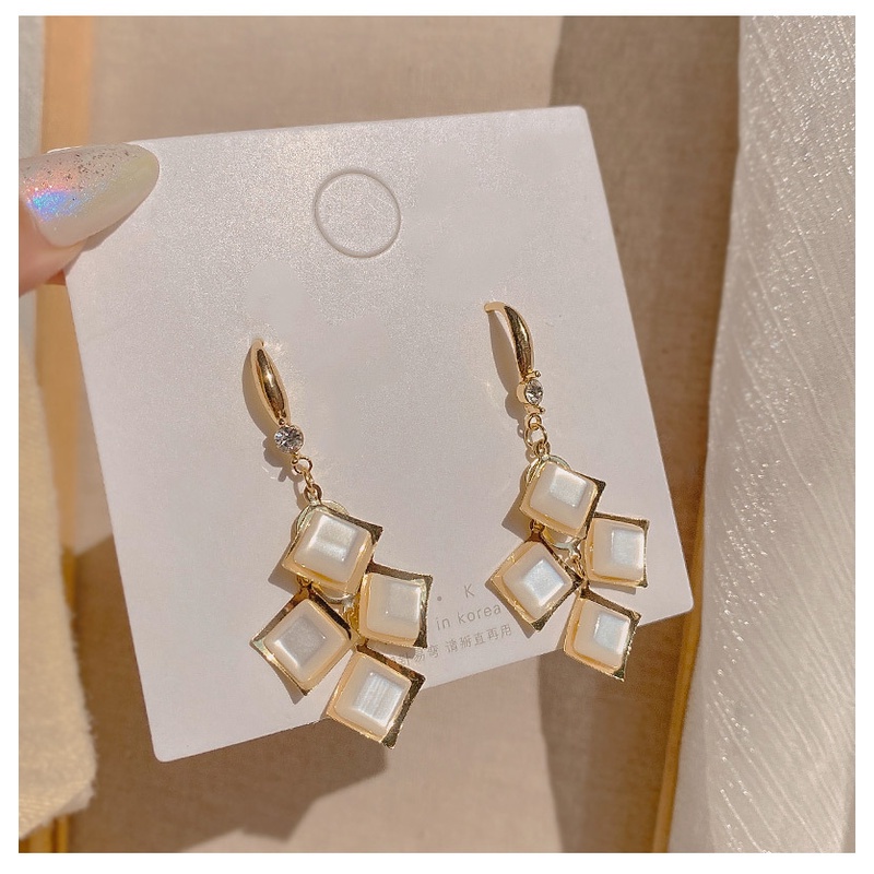 Khuyên Tai Dáng Dài Đính Đá Opal Phong Cách Hàn Quốc Cao Cấp Cho Nữ