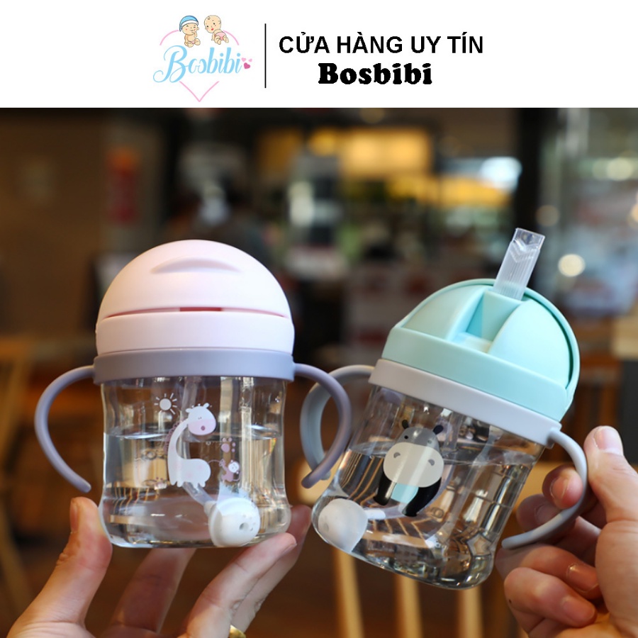 Bình nước tập uống cho bé uống sữa uống nước có van chống sặc cao cấp 250ml chịu nhiệt tốt có tay cầm