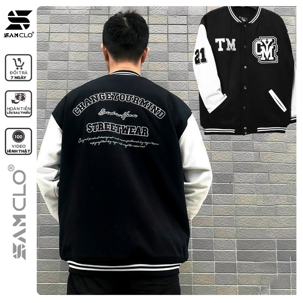 Áo khoác dù 2 lớp nam nữ SAM CLO bomber phong cách bóng chày form rộng unisex mặc cặp - couple in chữ TM GYM