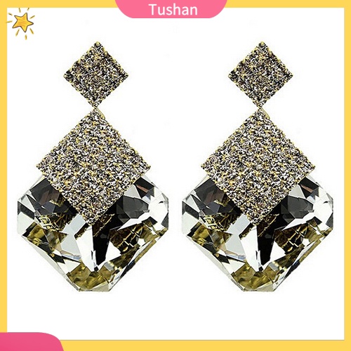 Khuyên tai hình vuông đính đá sang trọng thời trang cho nữ