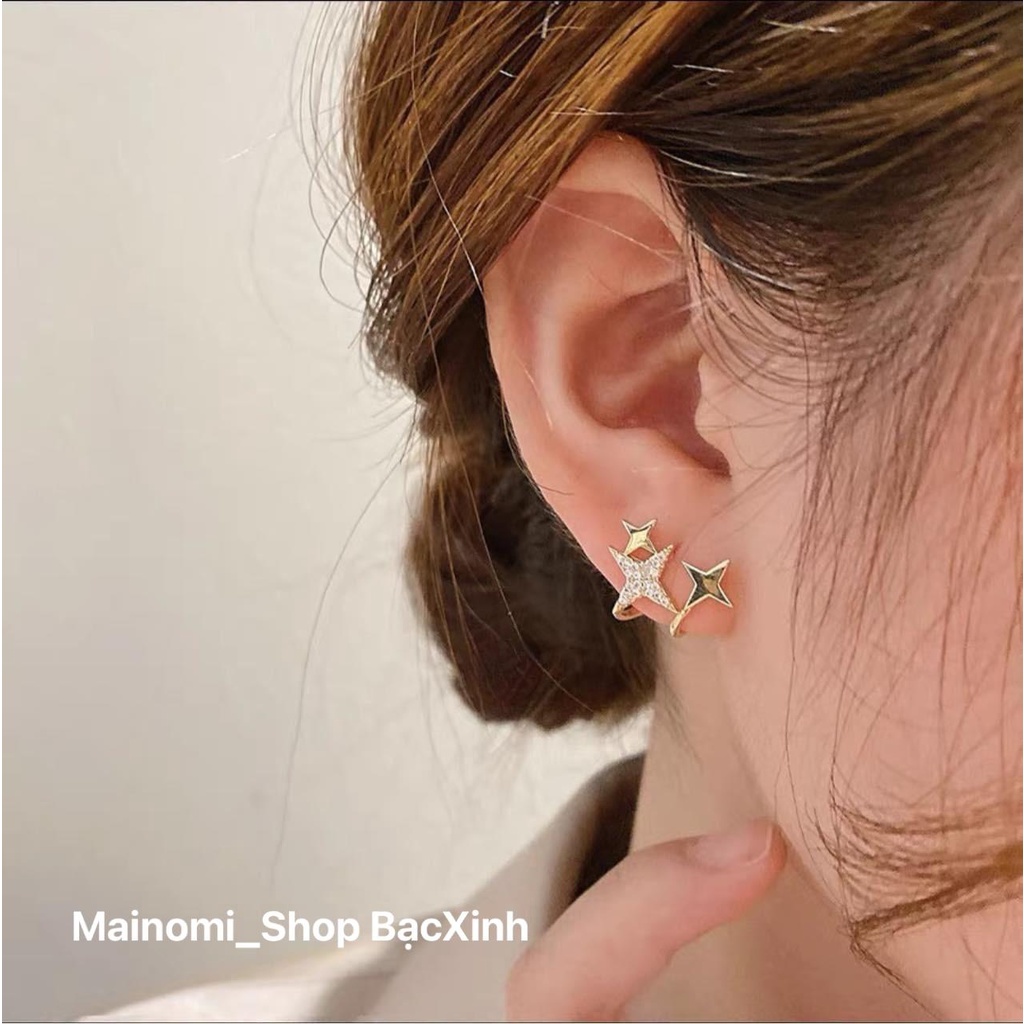 Bông tai nữ bạc ta sao ôm vành tai nhẹ nhàng tinh tế Mainomi Shop Bạc Xinh