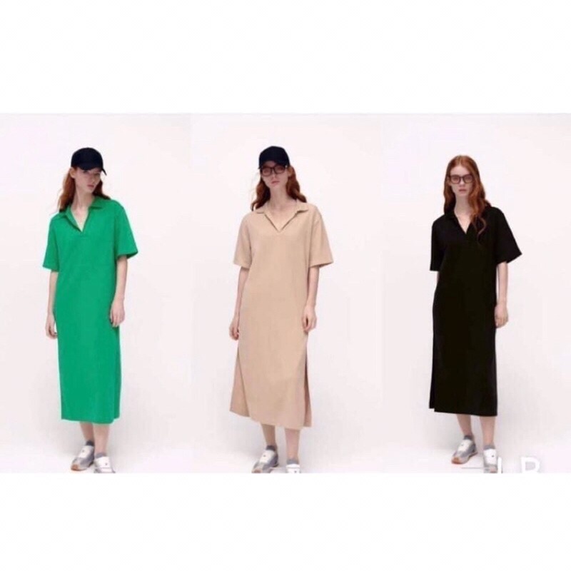 VÁY POLO SUÔNG ZARA XẺ TÀ MÀU BE ĐEN