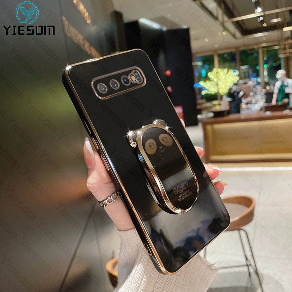 Ốp Điện Thoại Silicon Dẻo Họa Tiết Hoạt Hình Chú Gấu Kèm Giá Đỡ Cho Samsung Galaxy S10 S20 Plus S20 FE S20 Ultra