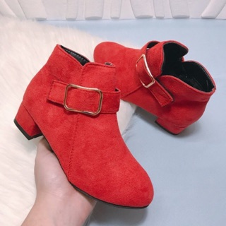 Boot da lộn gót cao khoá kéo cho bé gái